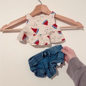 Cat & Jack Watermelon Print Top and Denim Blue Diaper Cover Set